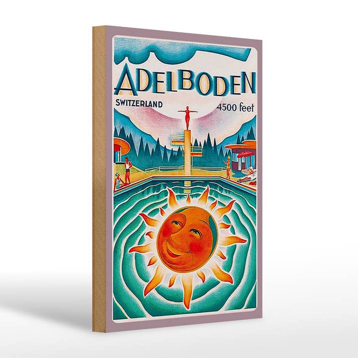 Holzschild Reise 20x30 cm Schweiz Adelboden 4500 feet Deko für den Großhandel von Femer