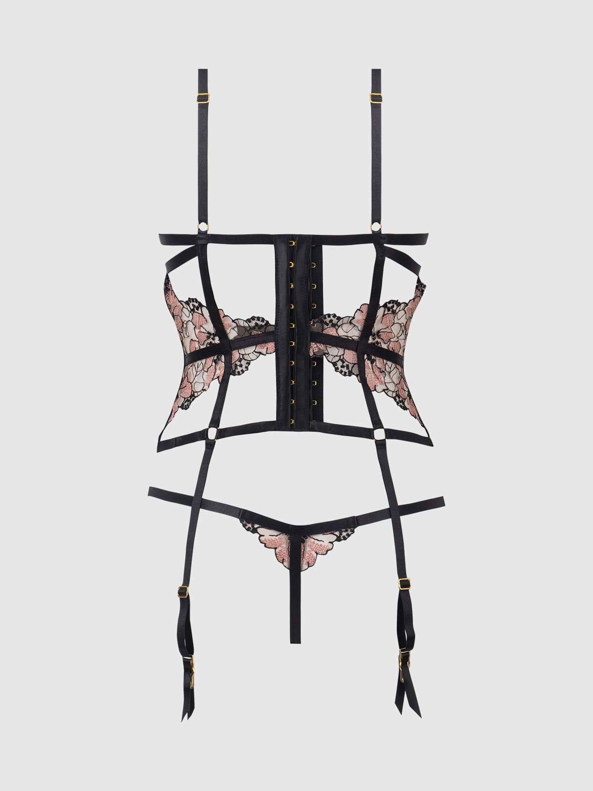 House of Desire - Vendita all'ingrosso Completino intimo - Donna - Set corsetto in pizzo Nova Blacklight e perizoma aperto abbinato5