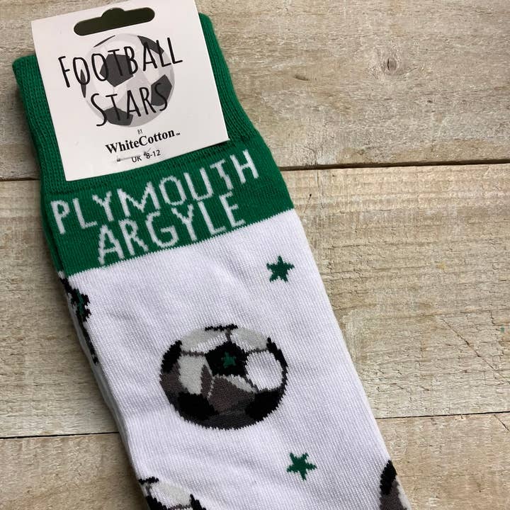 Plymouth Argyle Strumpor - Fotfläkt (S-FN15) för wholesale av White Cotton Cards