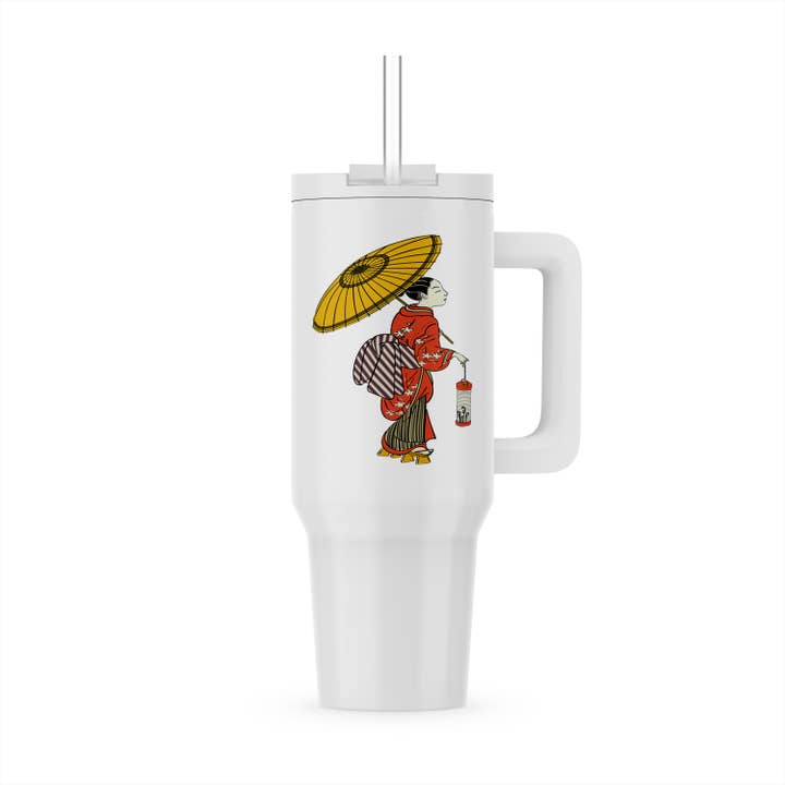 3dRose - Wholesale Insulated Mug/Tumbler - 3dRose, Print of Geisha Woman With Parasol And Lantern, Tumbler5