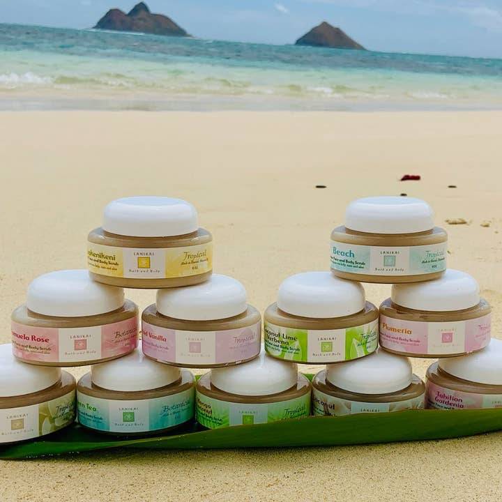 Lanikai Bath and Body - Wholesale Body Scrub/Exfoliant - Sandalwood Hawaiian Cane Sugar Body Scrub 4 oz.