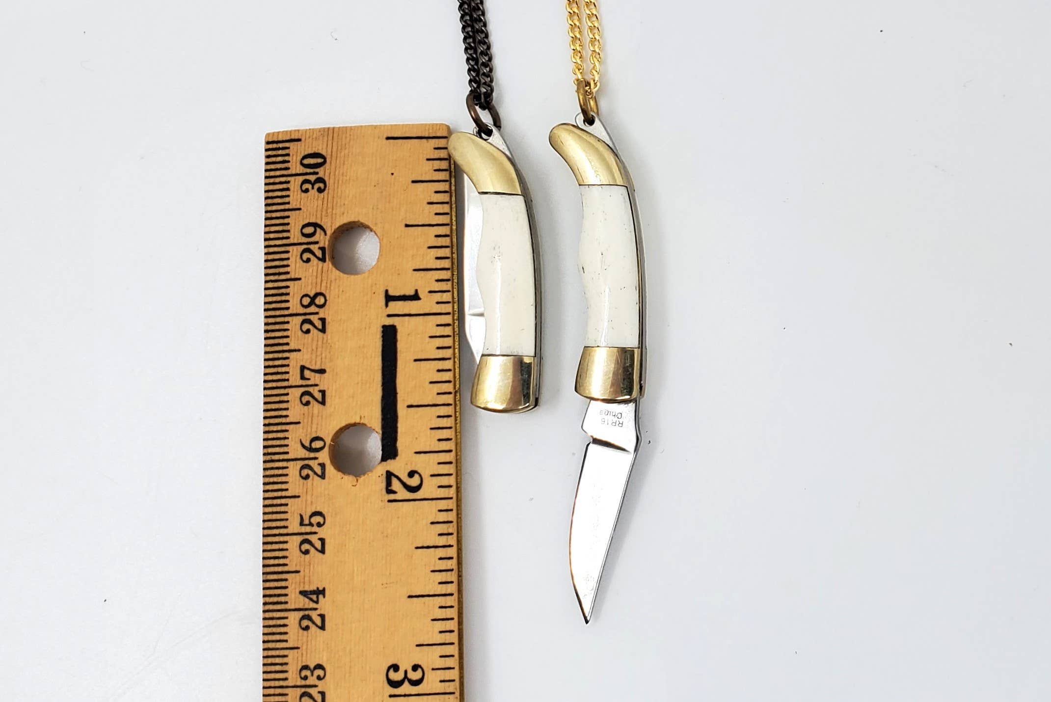 Terra Tokens - Wholesale Pendant/Charm Necklace - Mini Knife Necklace 1 1/2" Bone  Handle 28" Brass Chain2
