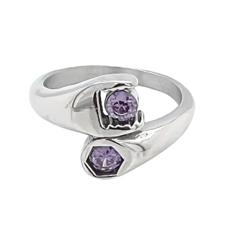 WJW - Wholesale Cocktail/Statement Ring - CZ Wrench Polished Stainless Steel Ring