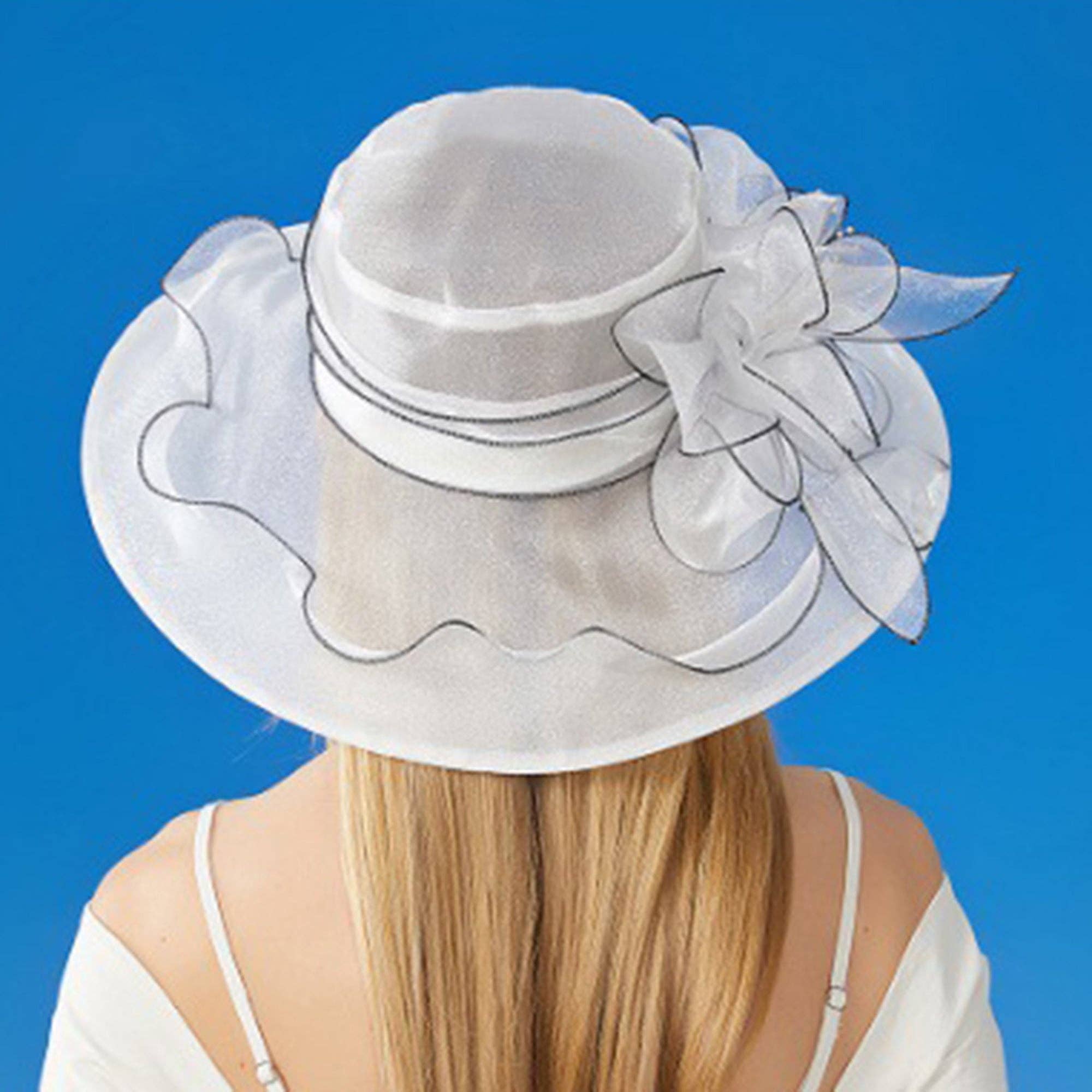 AK Brand - Wholesale Fascinator Hat - Women's - Wide Brim Organza Dress Hat with Sheer Ribbon Floral Design19