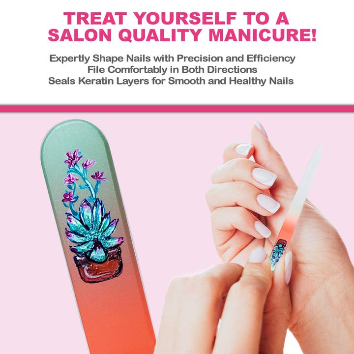 Classy Nail Files - Wholesale Nail File - Succulents Cactus Colored Hand Painted Crystal Nail File3