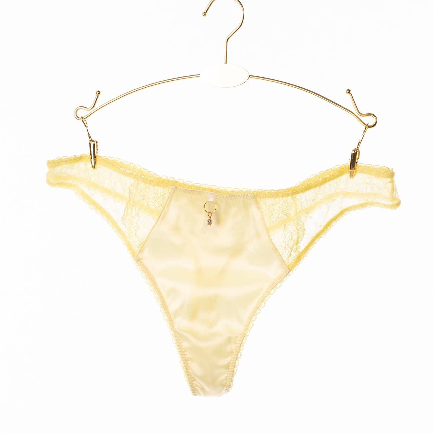 Roshni Desai Designs - Wholesale Underwear - Women's - Yellow Satin and Lace Thong Yellow Satin Thong Knicker1