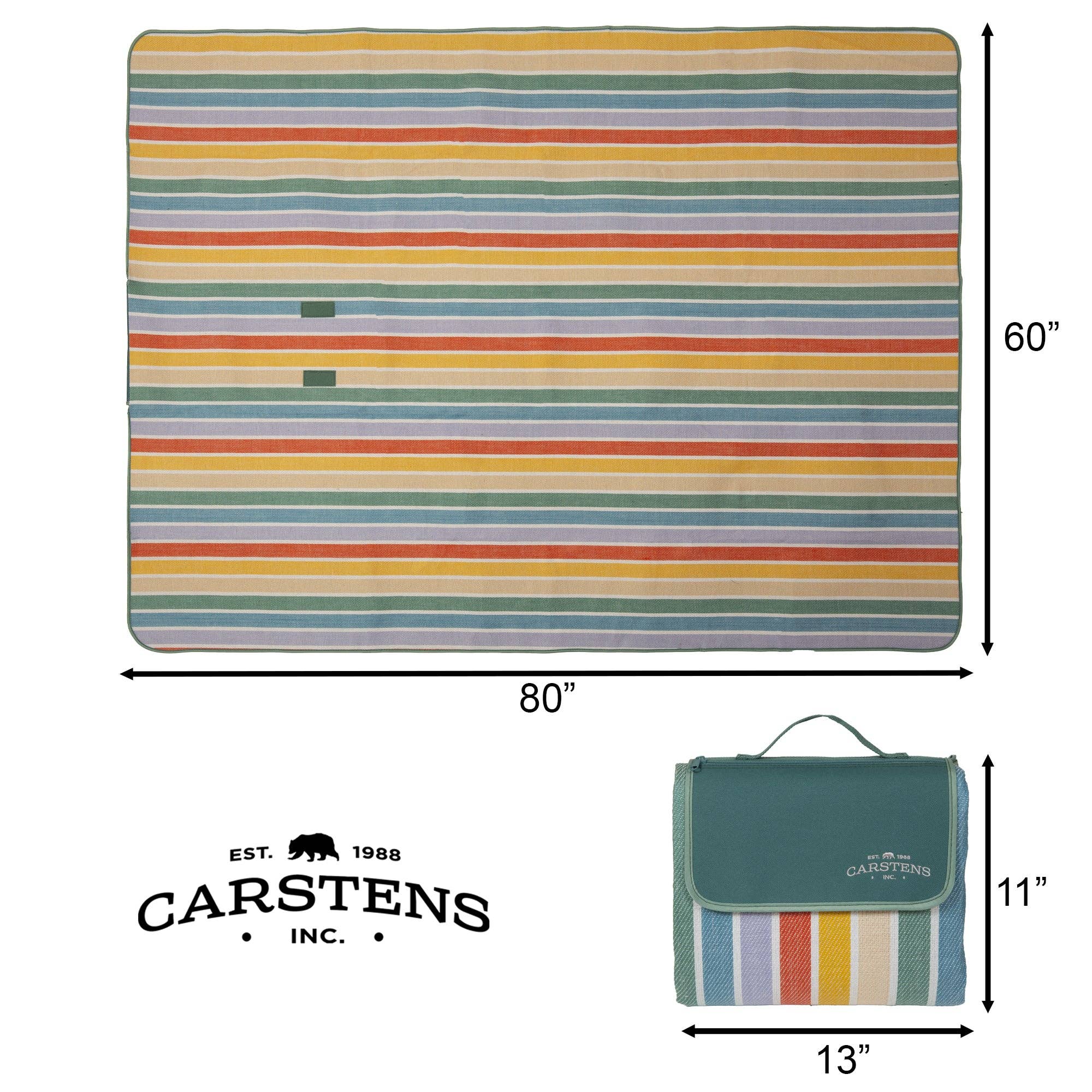 Carstens, Inc. - Vente Nappe de pique-nique - Journée à la plage couverture de pique-nique à rayures tissées2