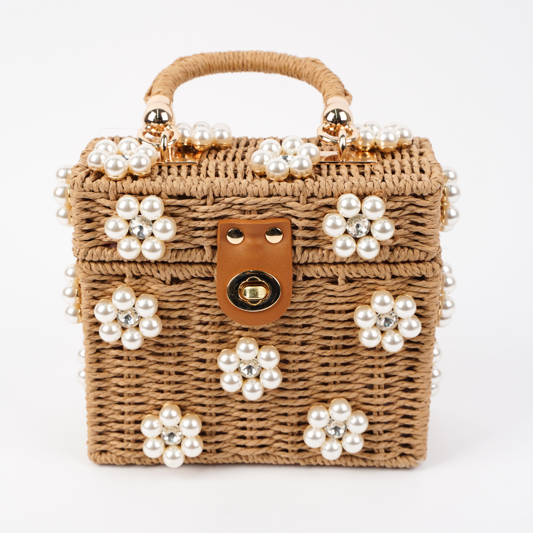 By Jenna Lee - Wholesale Top Handle Bag - Women's - Wicker Bucket Daisy Flower Purse3