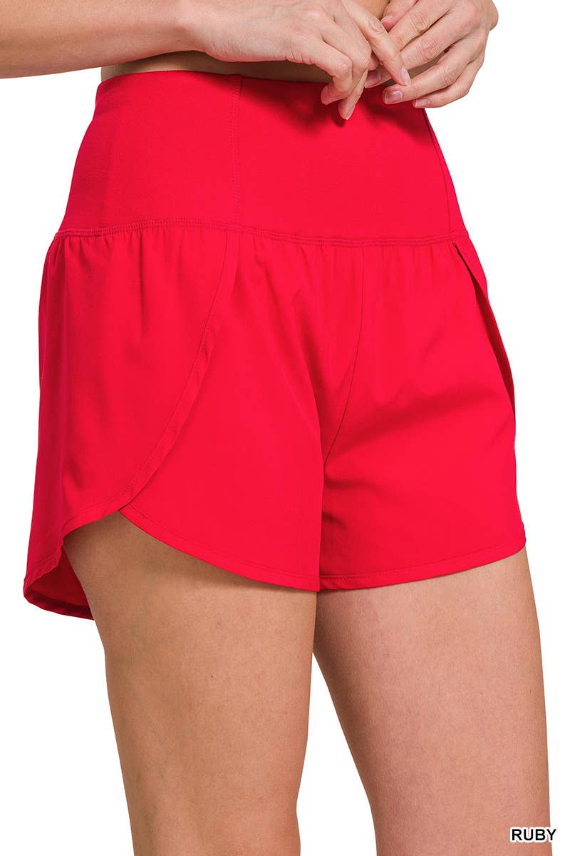 42POPS - Vendita all'ingrosso Pantaloncini sportivi - Donna - Shorts da corsa Windbreaker con vita arricciata e tasche3