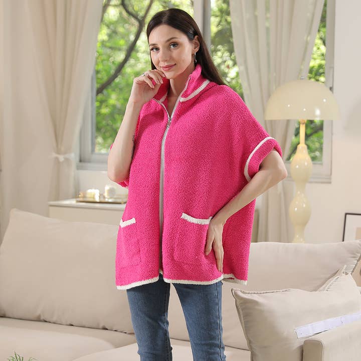 Fashion City - Wholesale Outerwear Poncho - Women's - Solid Zipper Jacket with Outlined Edges29