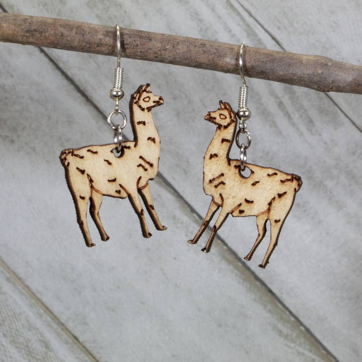 Alpaca Llama Wooden Dangle Earrings for wholesale by Cates Concepts