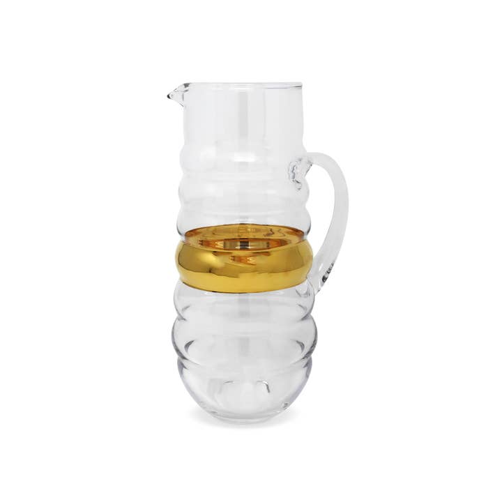VIVIENCE - Wholesale Pitcher - Glass Pitcher with Linear Design and Gold Stripe