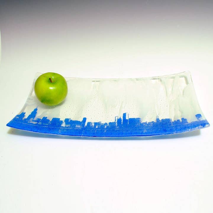 Chicago Skyline Fused Glass 15" Long Platter for wholesale by Greetings From - Travel Inspired Goods by Kiku Handmade