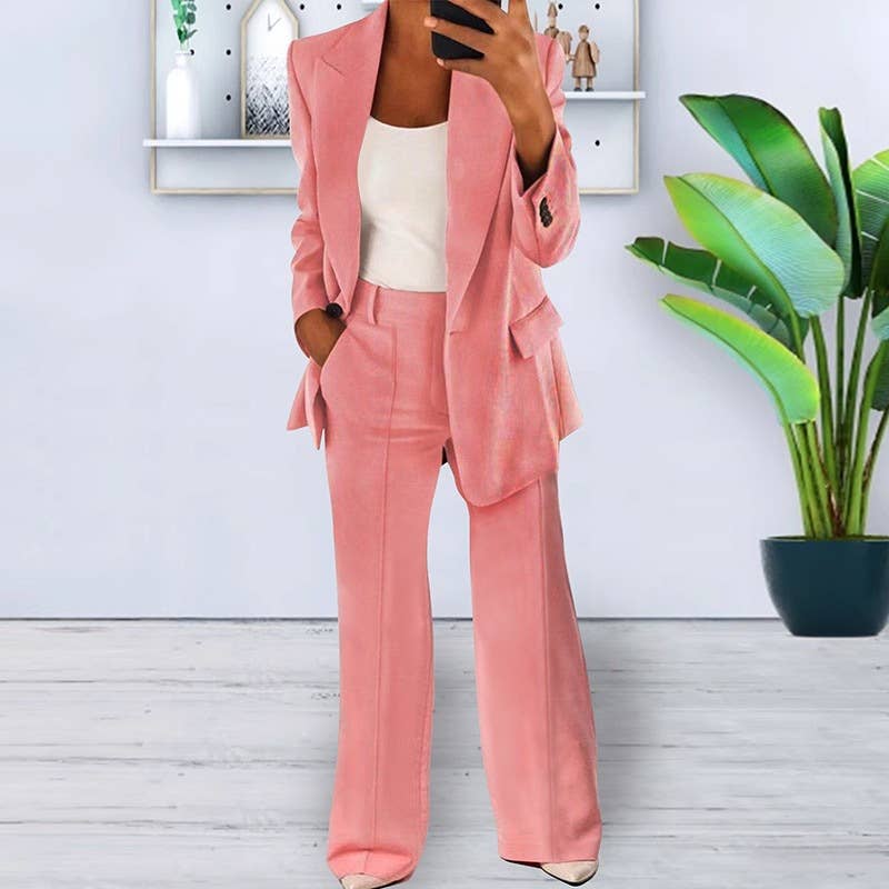 Lily Clothing - Wholesale Suit Set - Women's - Fashionable solid-color suit jacket trousers set4