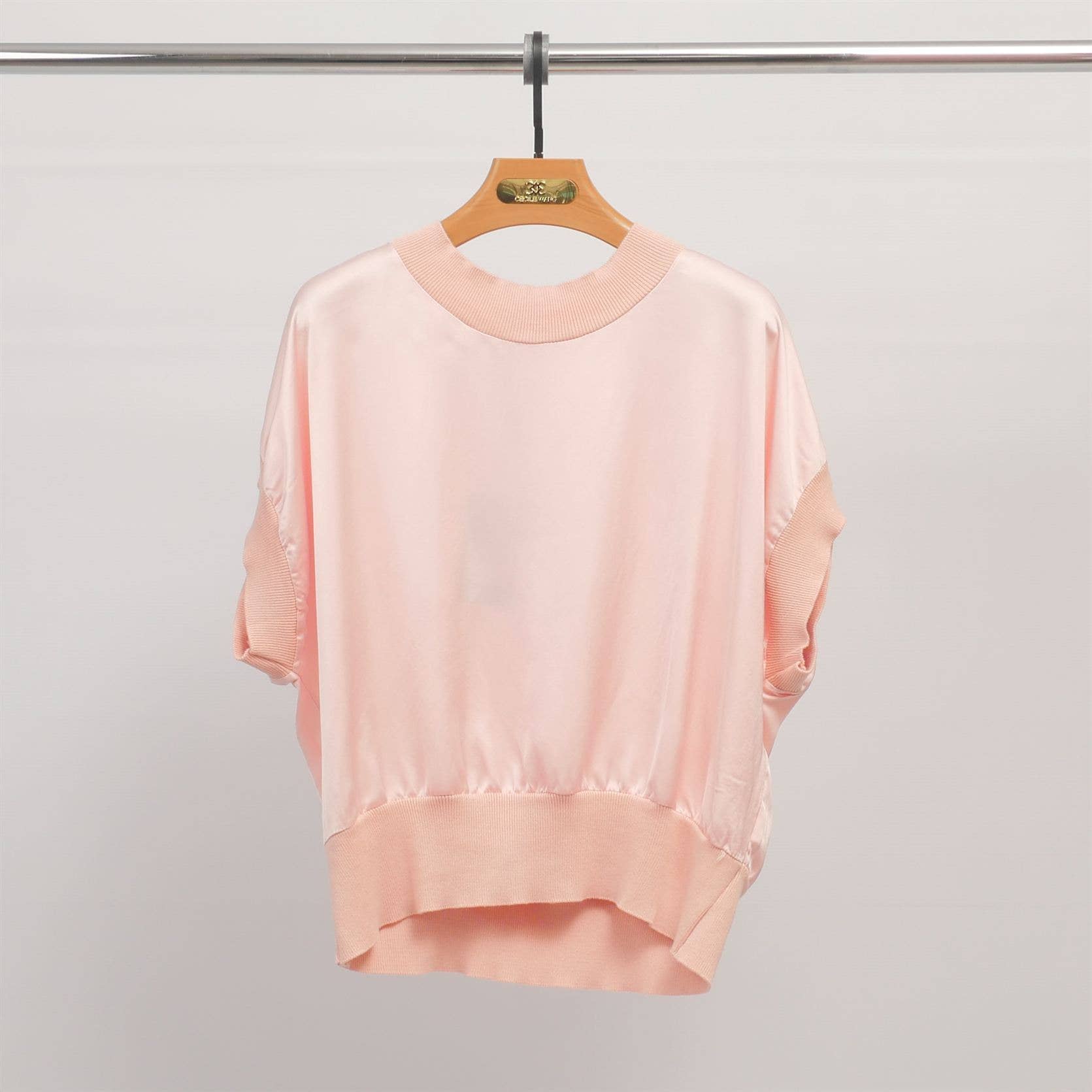 Cecile Wang – Engroshandel Strikket top - Dame – KD8679VS tofarvet top med elastik forneden og ved ærmerne2