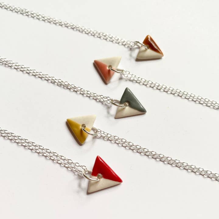 Triangle Half and Half Glaze Pendant Necklace - Medium for wholesale by Keramika MCR