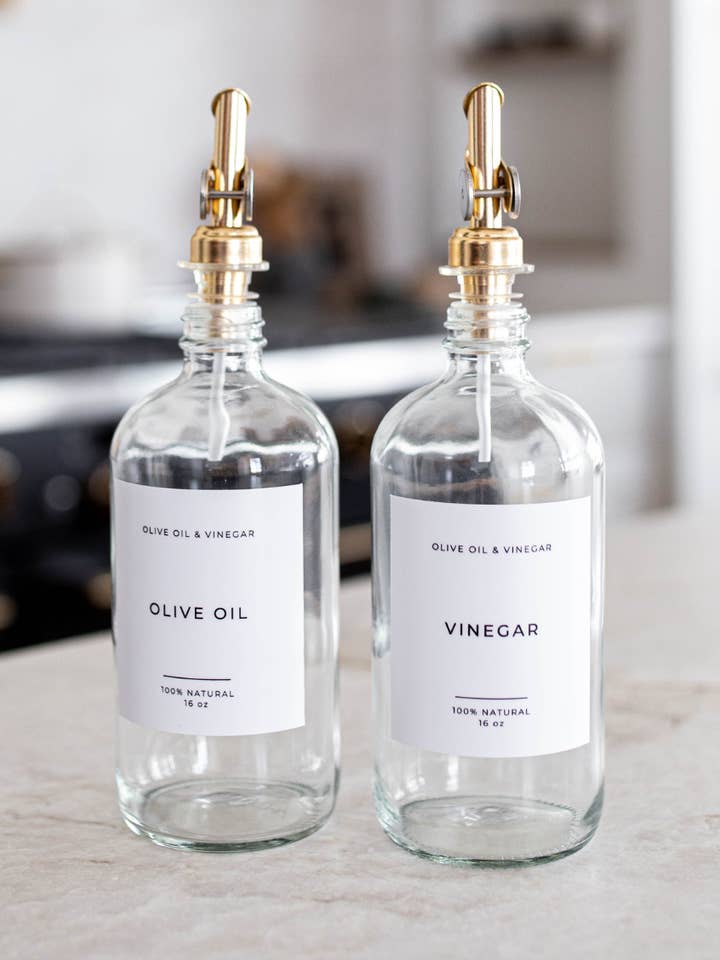 Glass Dispenser Clear Olive Oil & Vinegar Refillable Bottles for wholesale by Luxe B Co