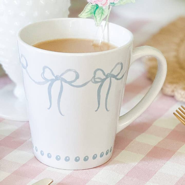 French Blue Bows Watercolor Latte Mug for wholesale by Simply Jessica Marie