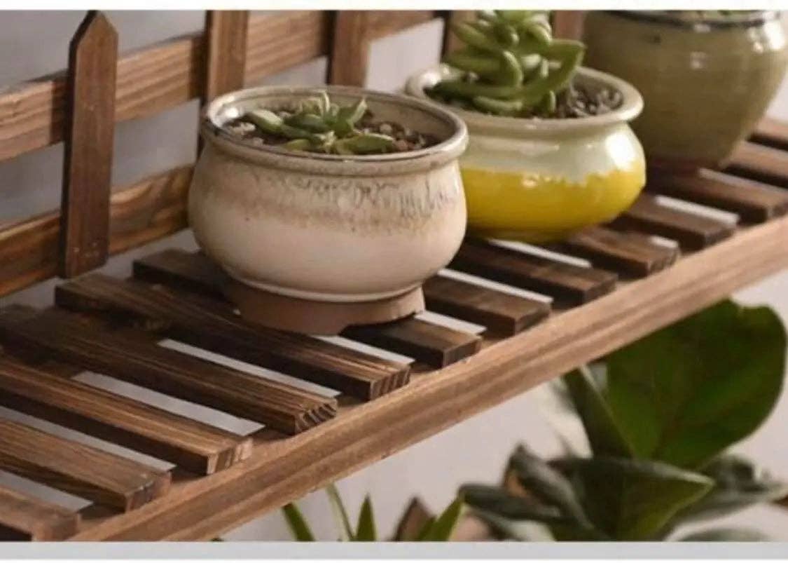 everythingbamboo - Vente Supports de plantes - Étagère porte-plante en pin massif avec barre suspendue, décor jardin intérieur et extérieur29