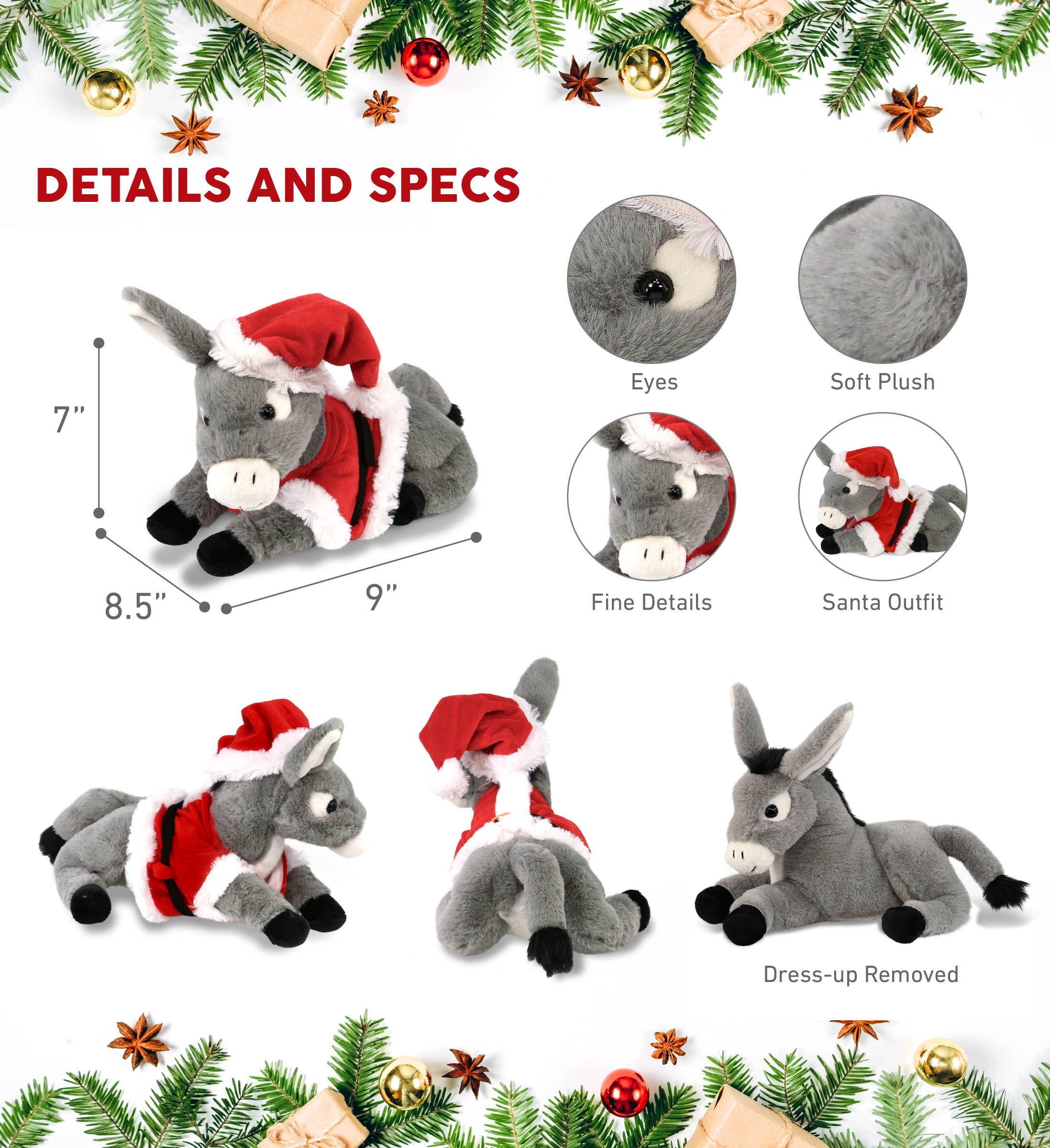 Cota Global – wholesale Fyllda/plyschleksaker - Barn och baby – Plyschjultomte - Supersoft plysch - Liggande åsna 9"2