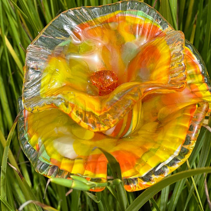 ApricotMint - Wholesale Garden/Lawn Stake - Art Glass Flower Stake Assorted, 6 colors in set of 2