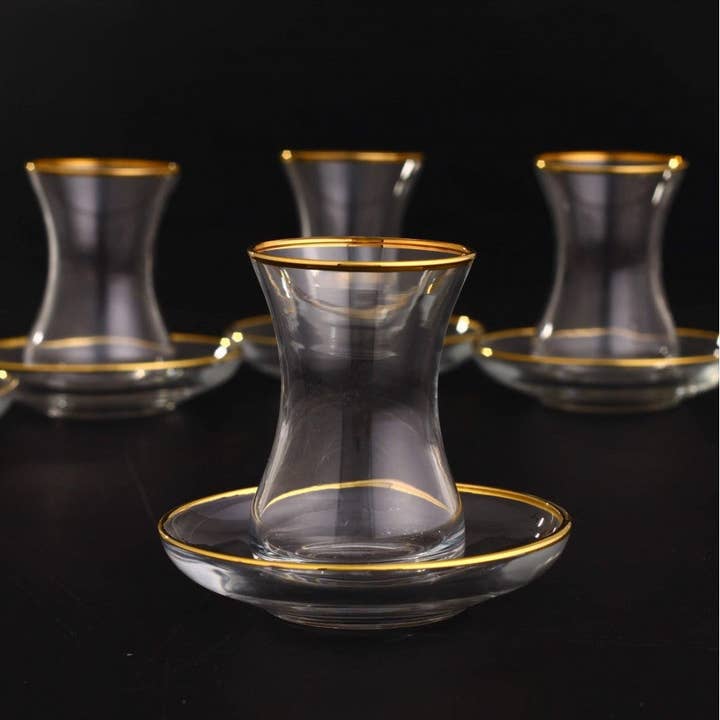 Ensemble de 6 verres à thé turcs TAJ dorés pour la vente par TAJ Designs