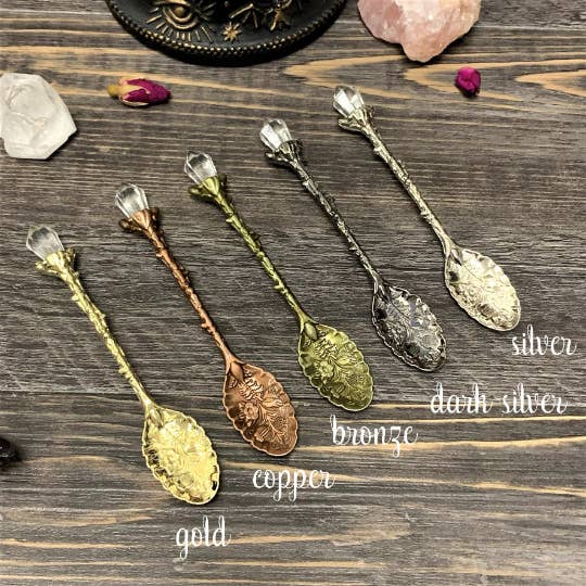 Moondust and Raven - Wholesale Measuring Spoon - Witchy Herb Apothecary Spoons w/ Faux Crystal