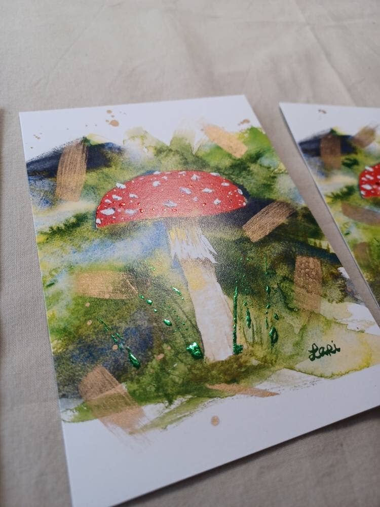 Larisanjou - Wholesale Art Print - Amanita Muscaria Hand-Embellished Art Print Watercolor4