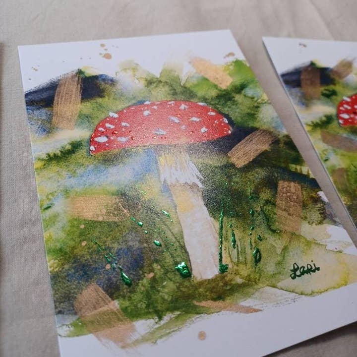Larisanjou - Wholesale Art Print - Amanita Muscaria Hand-Embellished Art Print Watercolor4