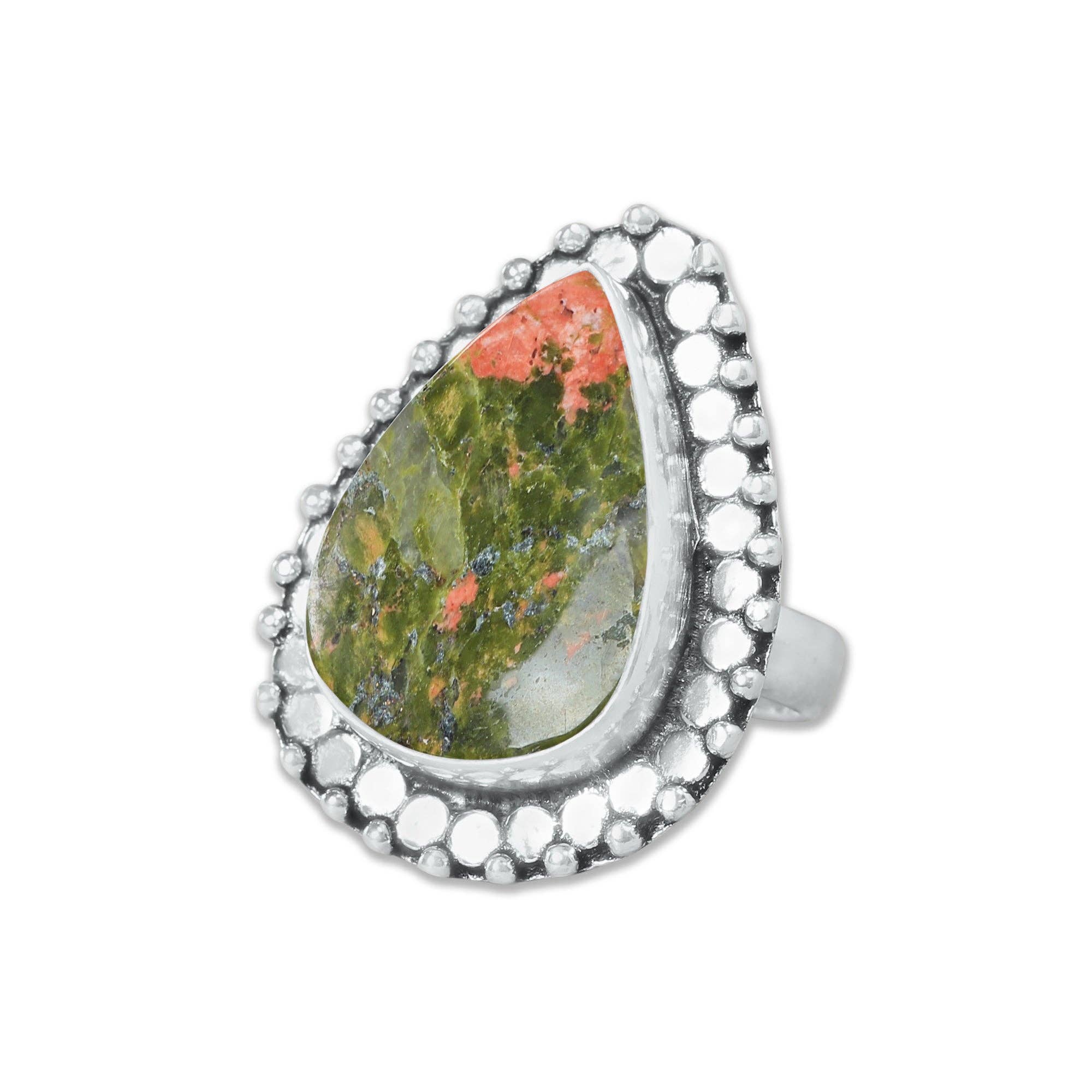 Handmade Jewels - Vente Bague de cocktail/de cérémonie - Bagues en unakite – Fait main, plaqué argent, rose-vert terreux (fabriqué sur commande)19
