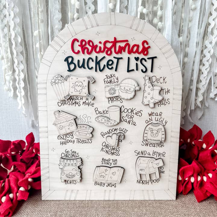 Christmas Bucket List Board | Rustic Farmhouse Holiday Décor for wholesale by Etchedoccasions
