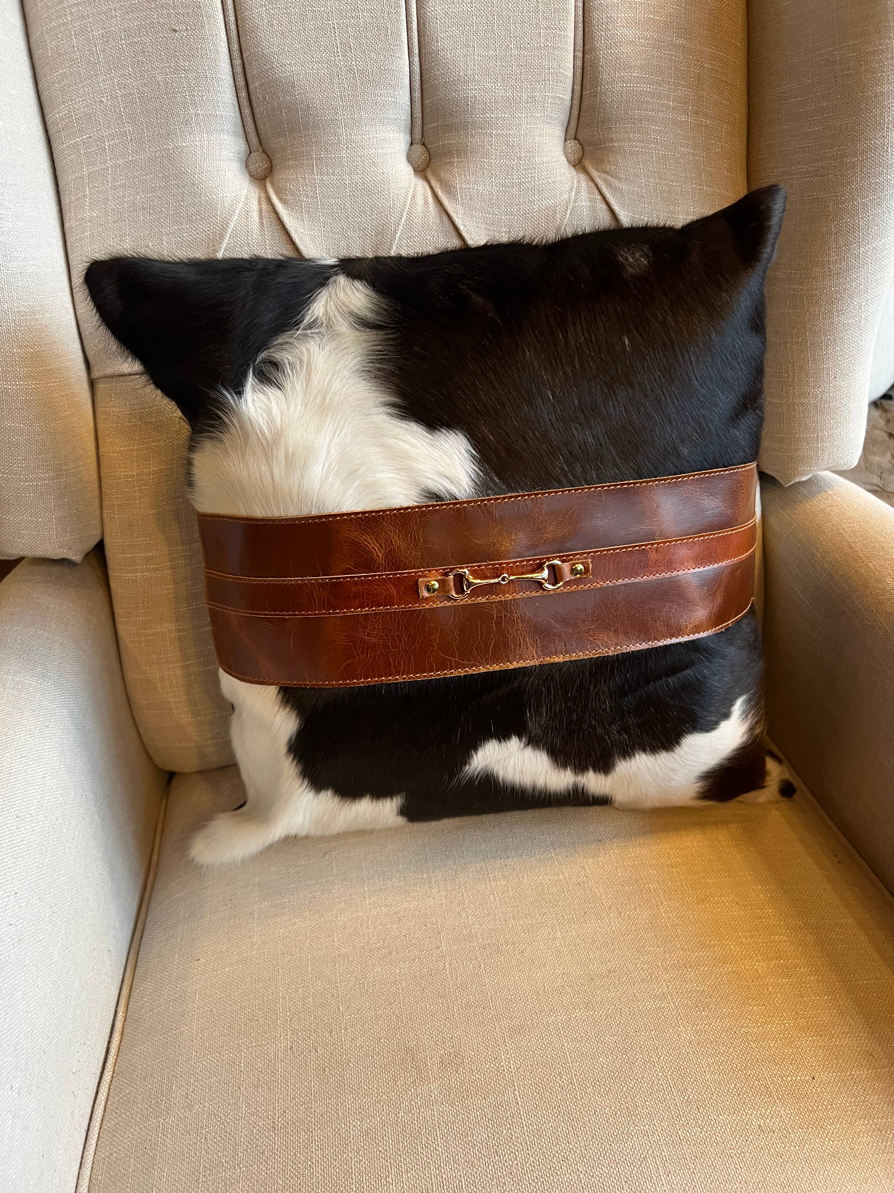 Westrian International - Wholesale Throw Pillow Cover - Equestrian Snaffle Bit Cowhide Leather Pillow Cover 18”3
