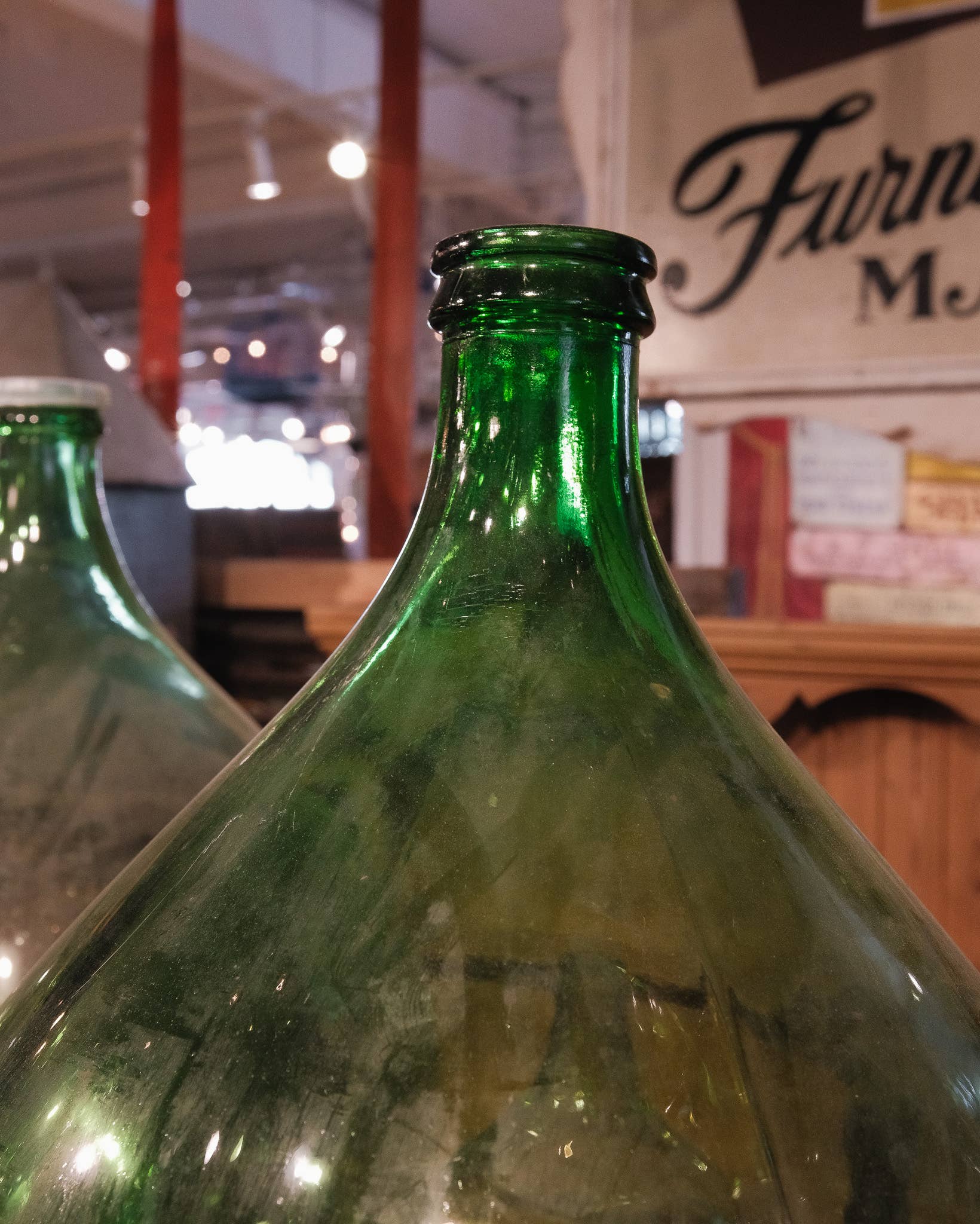 Golden Oldies Antiques - Wholesale Decorative Tabletop Object - Oversized Green Glass Demijohn Bottle7
