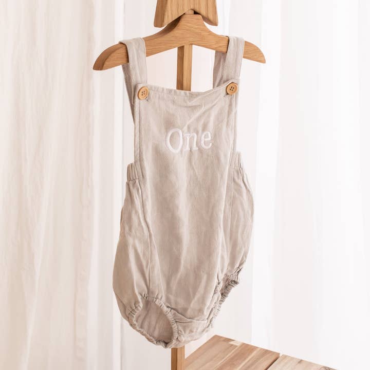 Birthday Linen Romper for wholesale by Amber and Noah