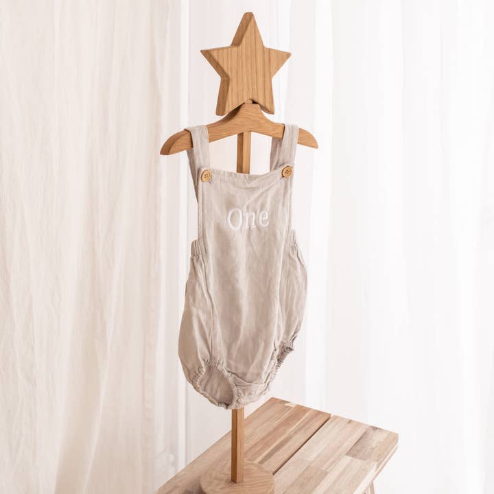 Birthday Linen Romper for wholesale by Amber and Noah