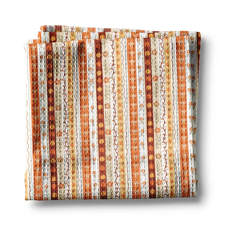 Fall Floral Stripe Blue Pumpkin Coastal Kitchen Towel Waffle for wholesale by Canary Road