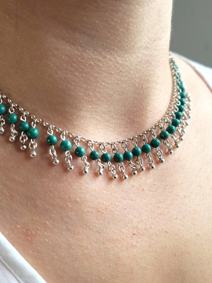 Gold Plated Silver Women's Charm Beaded Choker Necklace for wholesale by Filigranist Jewelry