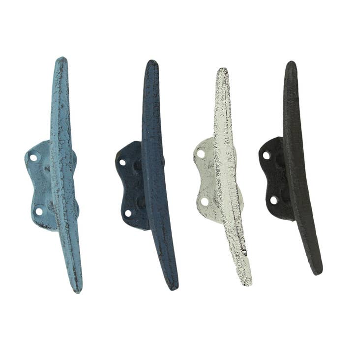 Set of 4 Colorful Cast Iron Nautical Cleat Wall Hooks for wholesale by Zeckos