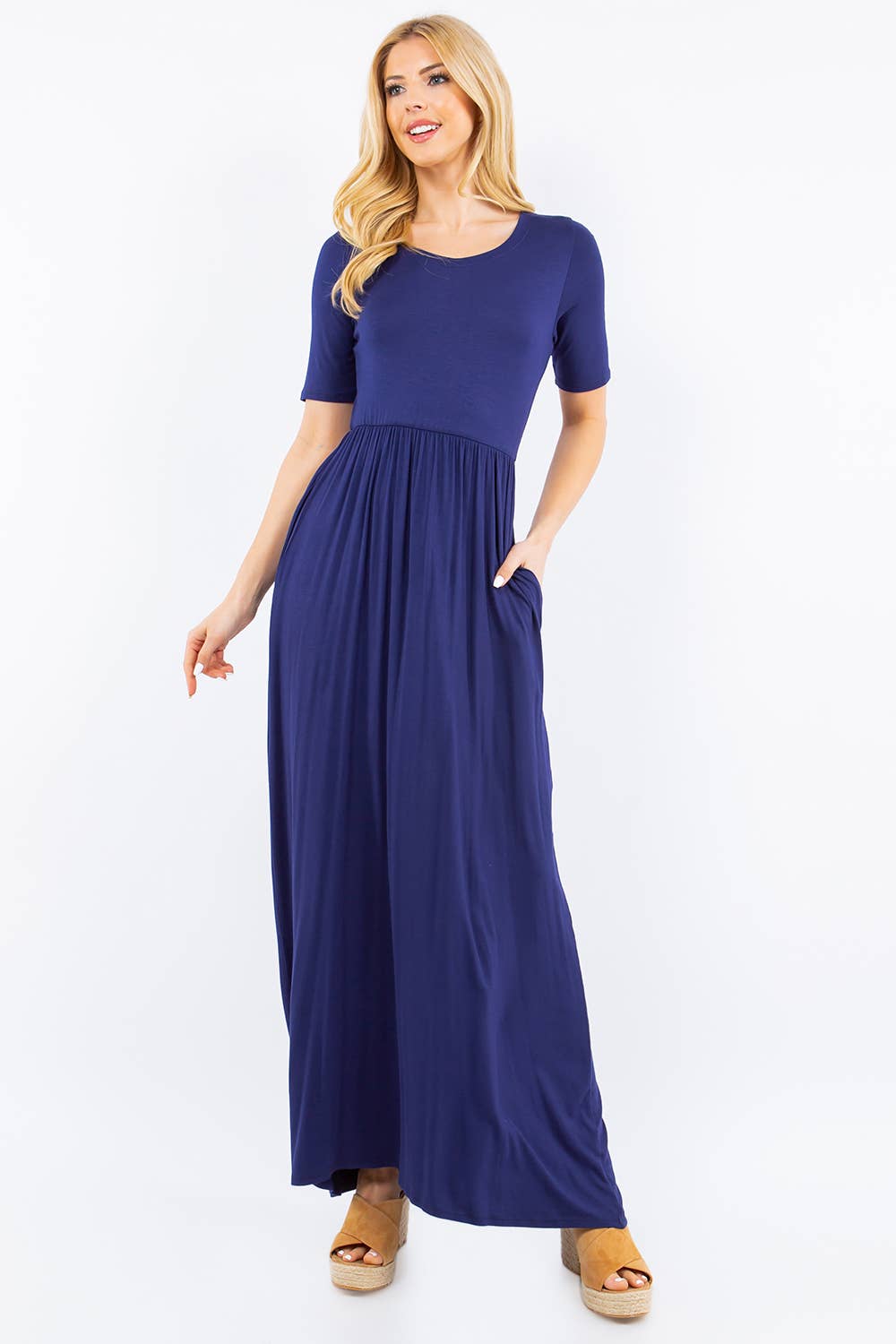 Celeste Clothing - Wholesale Dress - Women's - PLUS SIZE MODEST MAXI DRESS WITH POCKETS -CD23411T-PL11