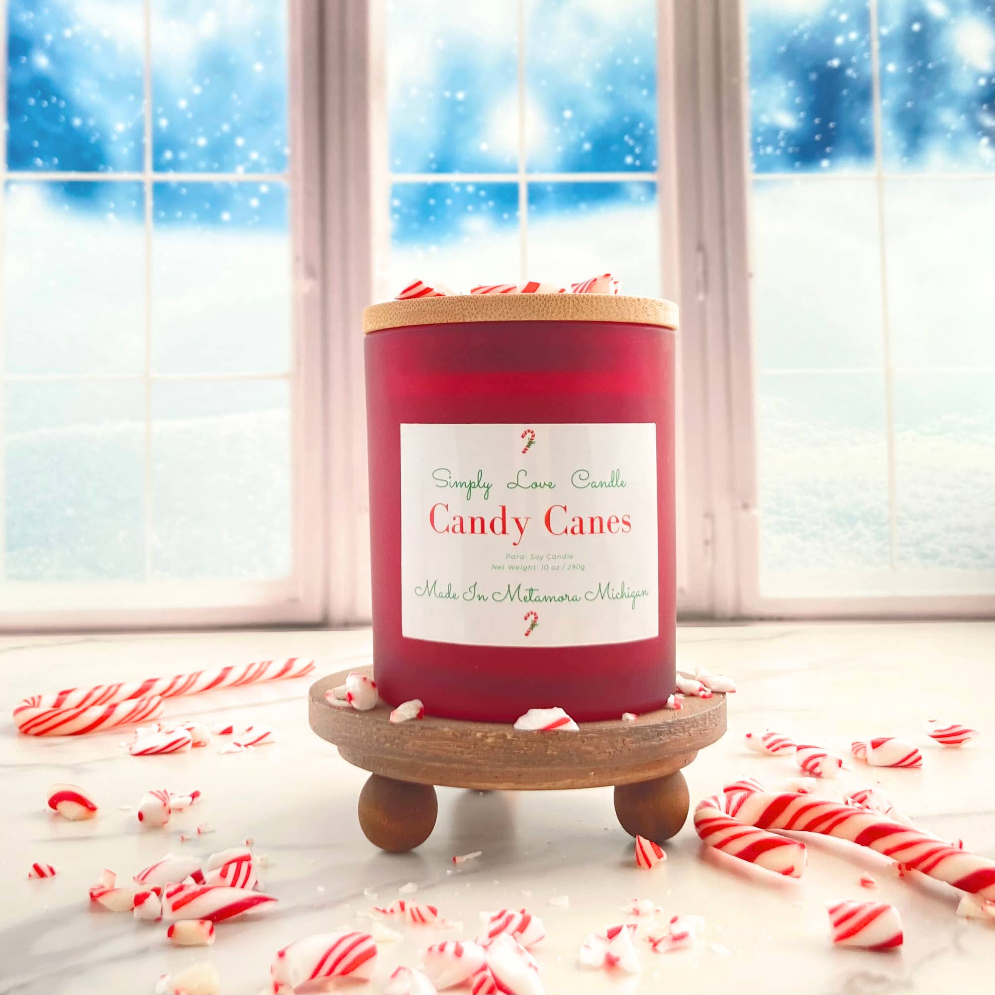 Simply Love Candle - Wholesale Jar/Filled Candle - Vanilla + Mint 8 oz Red Candle with Bamboo Lid