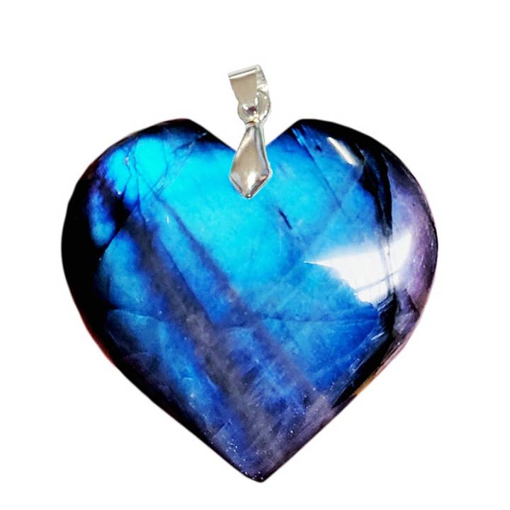 3.5 cm Labradorite EXTRA Heart Pendants for wholesale by Artisans de Madagascar