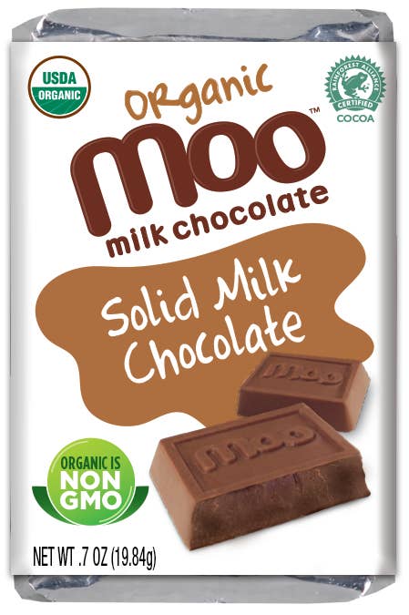 MOO Organic Chocolates - Vente Barre chocolatée - Mini-barres de chocolat au lait solide biologique, 0,7 oz