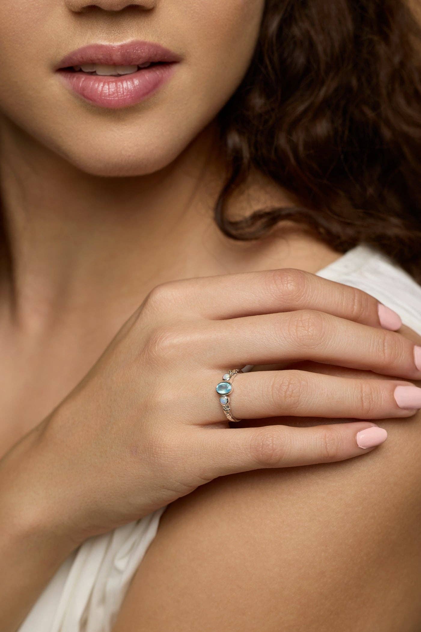 Banyan Jewellery – wholesale Multi-stone ring – Aqua Chalcedony and White Opal Ring1