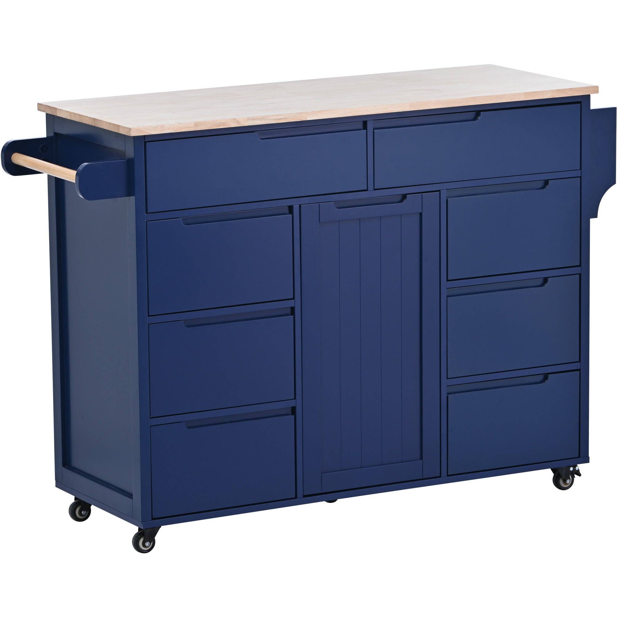 39F Inc. - Wholesale Kitchen Storage/Organizer - 53" Dark Blue Kitchen Island Cart with 8 Drawers & Wood 9