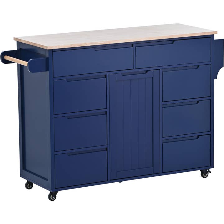 39F Inc. - Wholesale Kitchen Storage/Organizer - 53" Dark Blue Kitchen Island Cart with 8 Drawers & Wood 9