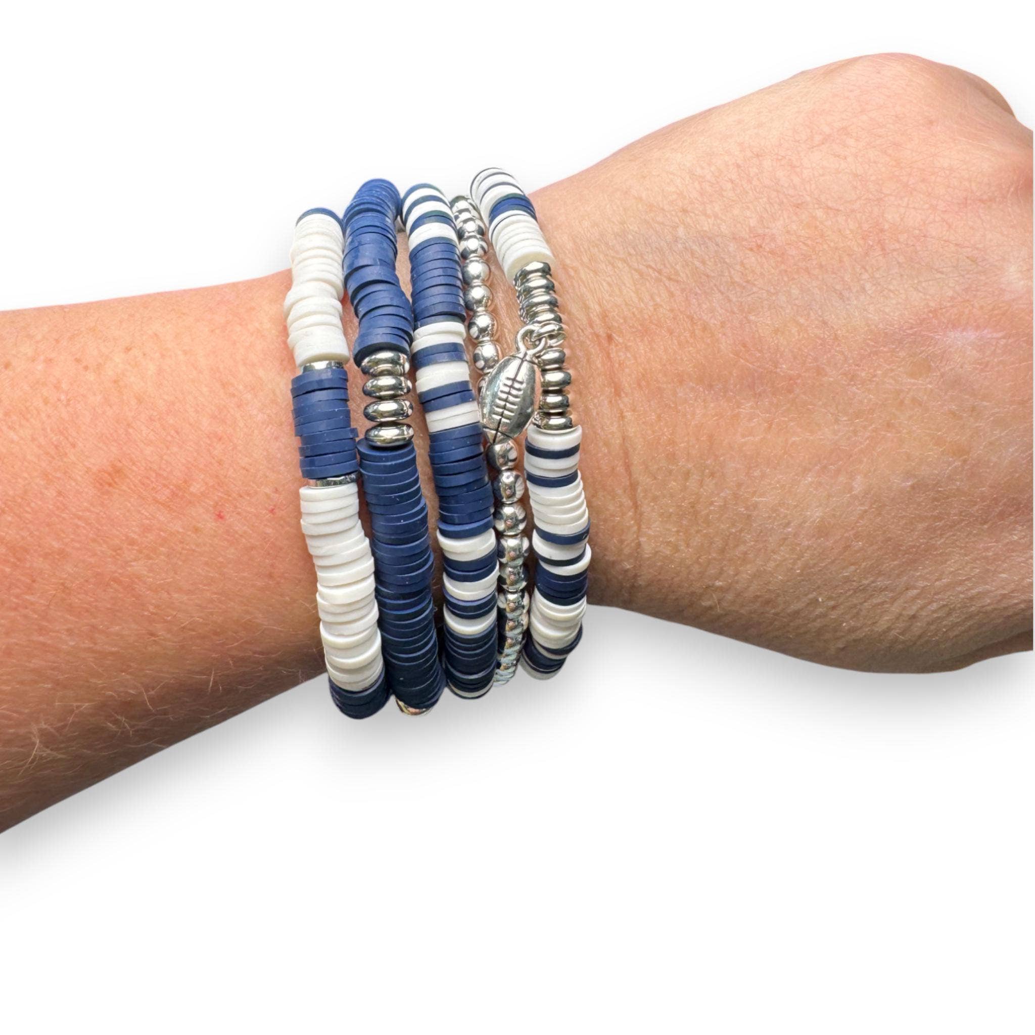 Fish Towne Designs, LLC - Wholesale Jewelry Set - Navy Blue and White Game Day Bracelet Stack2