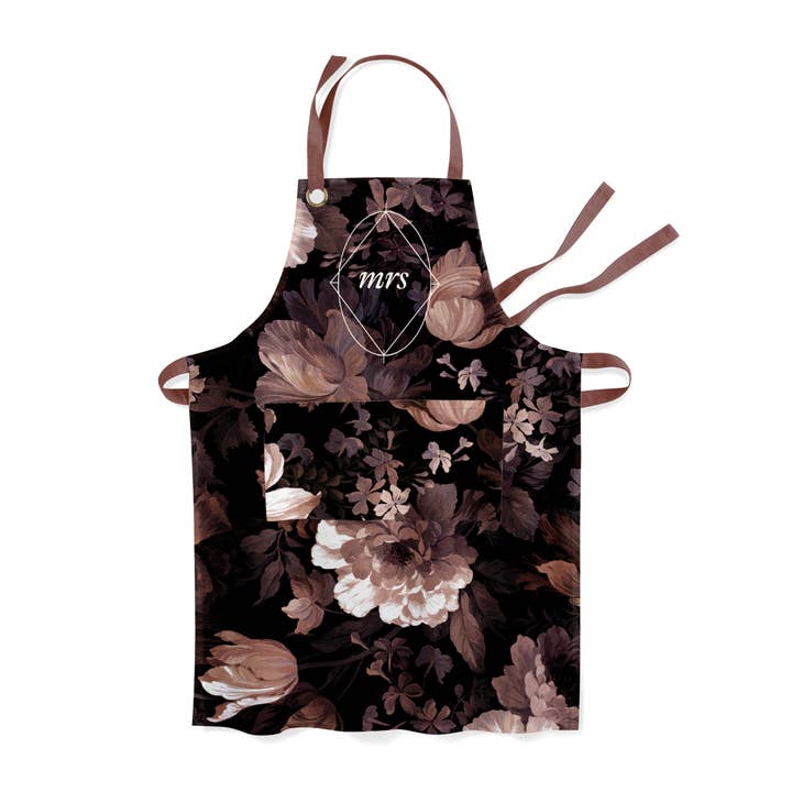 APRON SET OF 2 - MR MRS DARK ROSE GARDEN for wholesale by Fringe Studio