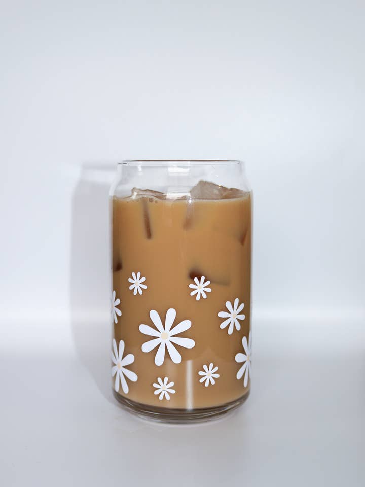 Spring Daisy Glass Can for wholesale by Rosey Design Co.