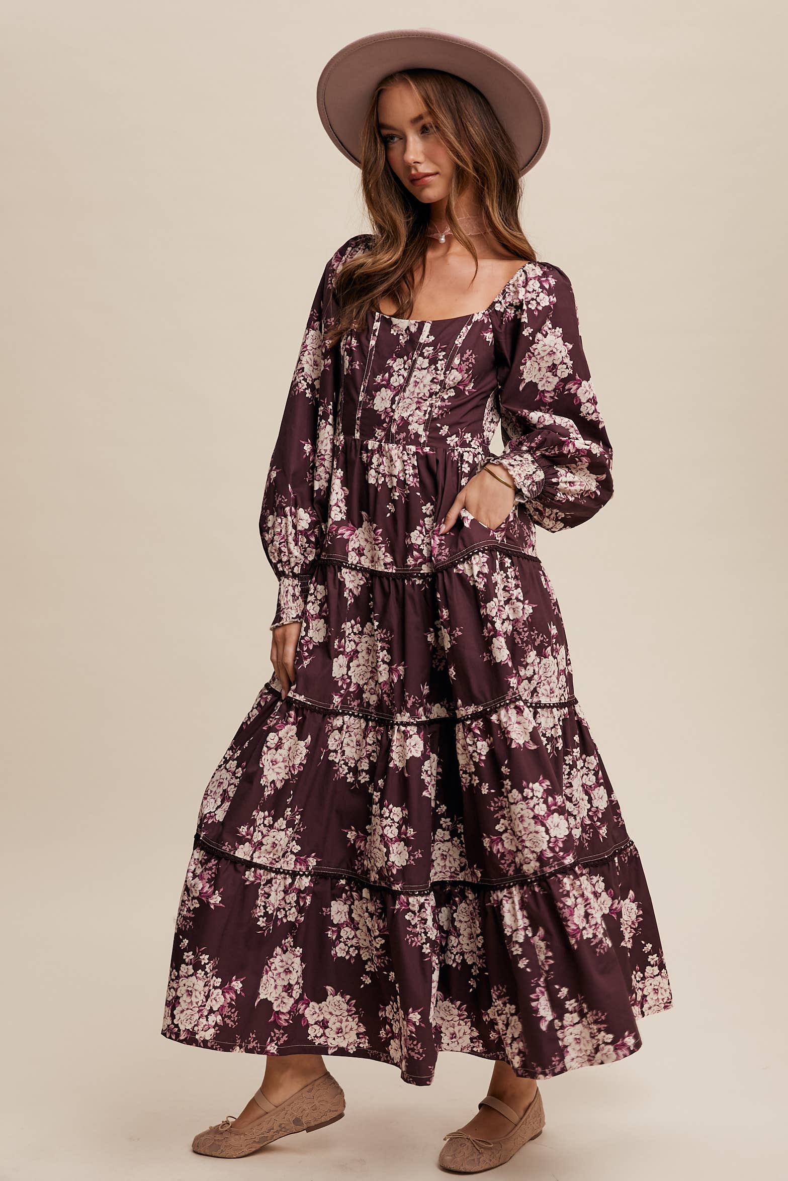 Listicle - Wholesale Dress - Women's - Romantic Floral Tiered Maxi Dress8