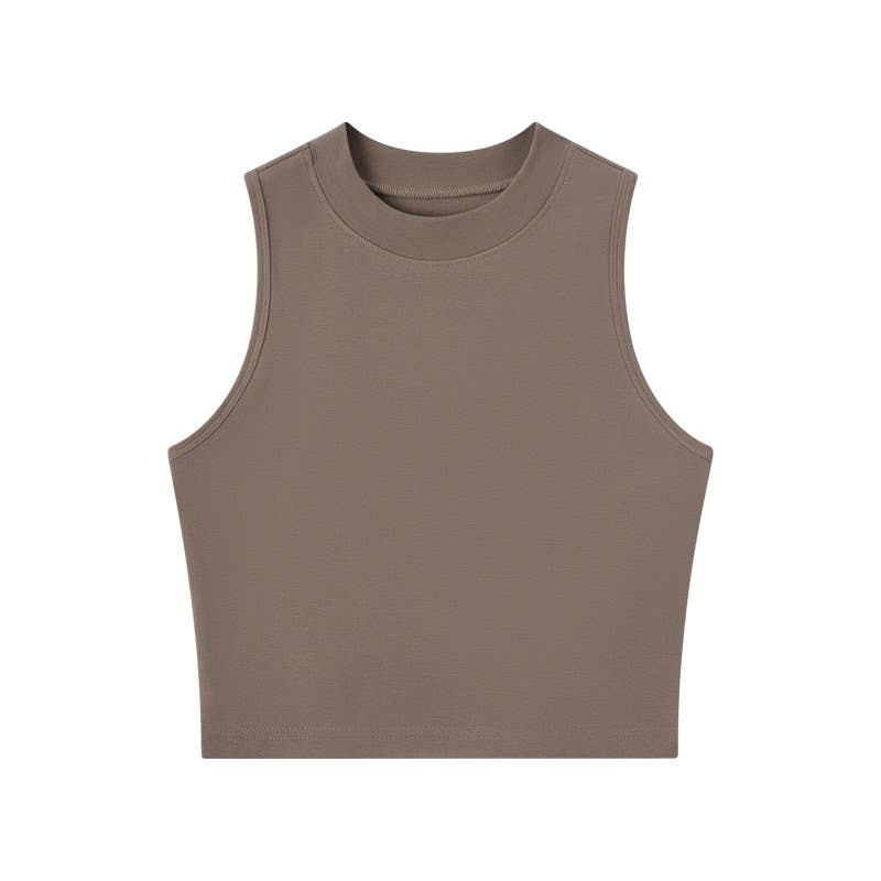 HIDDENBRAND - Wholesale Tank Top - Women's - Basic Essential cotton high neck crop fitted tank top2